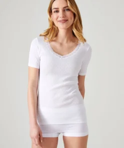 Lot de 2 t-shirts Essential maille jacquard et dentelle pur coton peigné