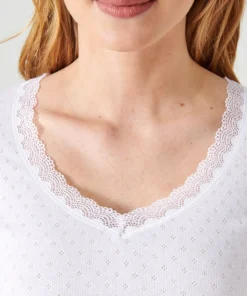 Lot de 2 t-shirts Essential maille jacquard et dentelle pur coton peigné