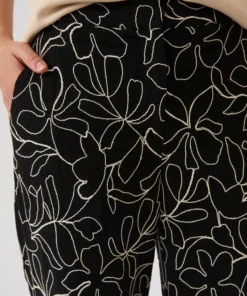 Pantalon crêpe brodé fleuri