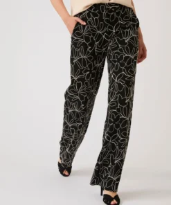 Pantalon crêpe brodé fleuri