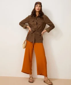 Pantalon large 7/8ème tissu crêpe effet froissé