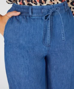 Pantalon large tissu chambray