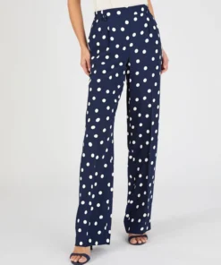 Pantalon large viscose fluide imprimé pois