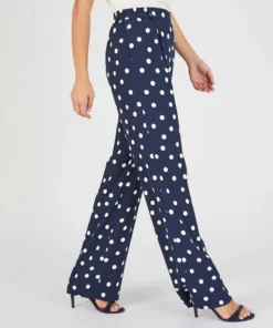 Pantalon large viscose fluide imprimé pois