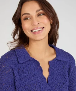 Pull col polo maille ajourée