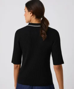 Pull col polo maille côtelée