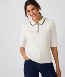 Pull col polo maille côtelée