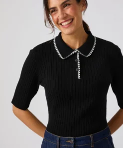Pull col polo maille côtelée