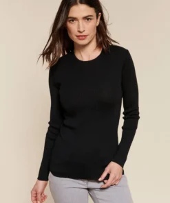 Pull col rond 50% laine mérinos, uni et rayé