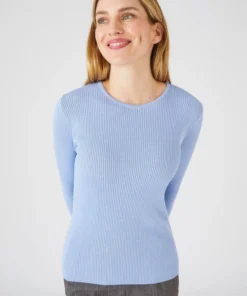 Pull col rond 50% laine mérinos, uni et rayé