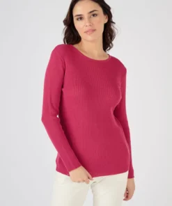 Pull col rond 50% laine mérinos, uni et rayé