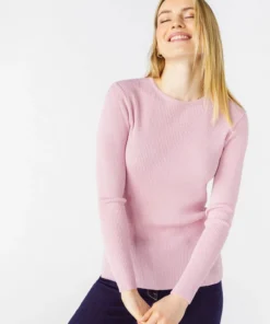 Pull col rond 50% laine mérinos, uni et rayé