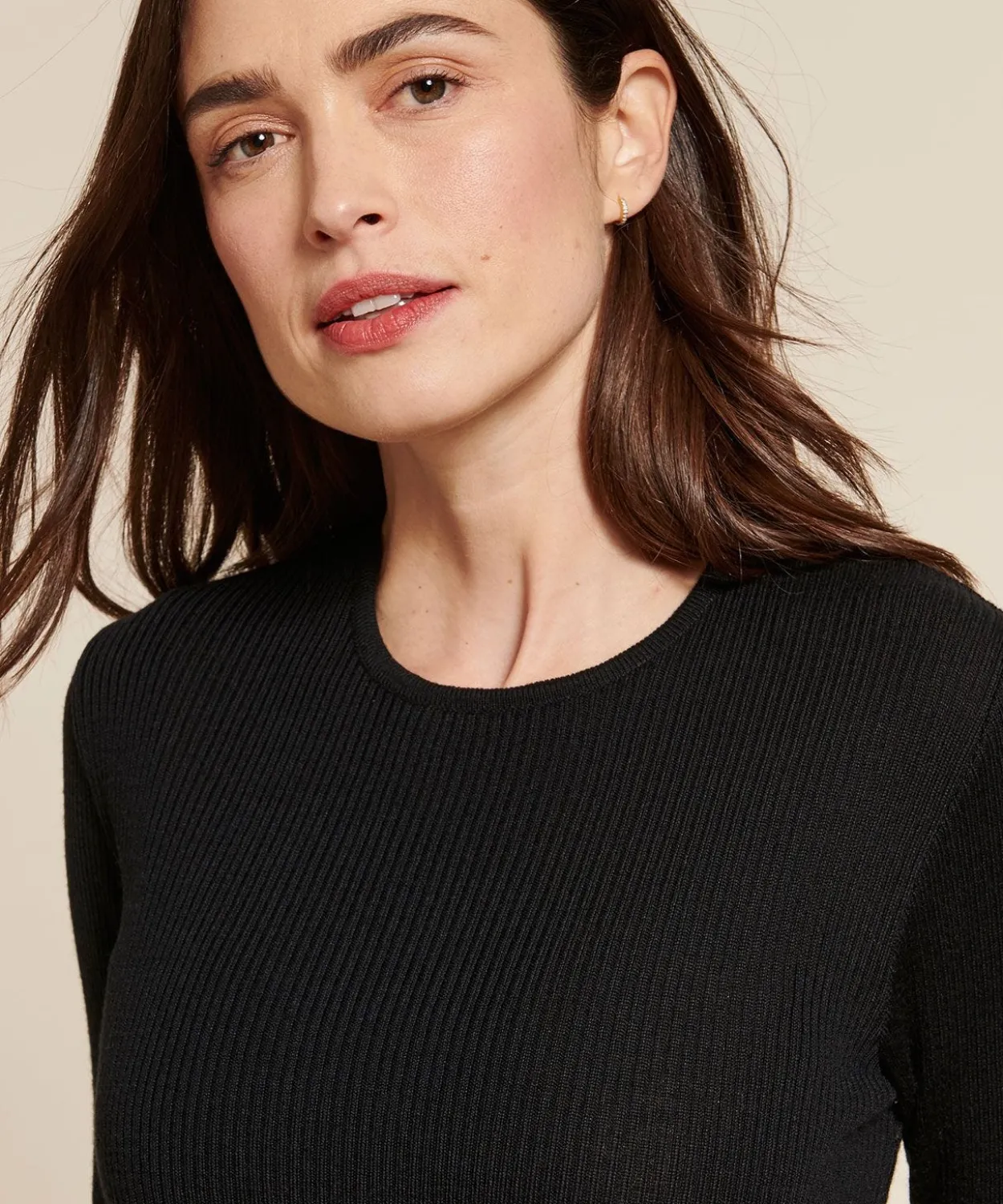 Pull col rond 50% laine mérinos, uni et rayé