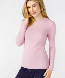 Pull col rond 50% laine mérinos, uni et rayé