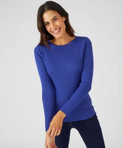 Pull col rond 50% laine mérinos, uni et rayé