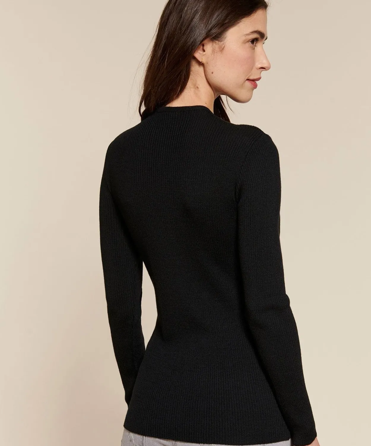Pull col rond 50% laine mérinos, uni et rayé
