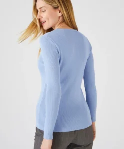 Pull col rond 50% laine mérinos, uni et rayé