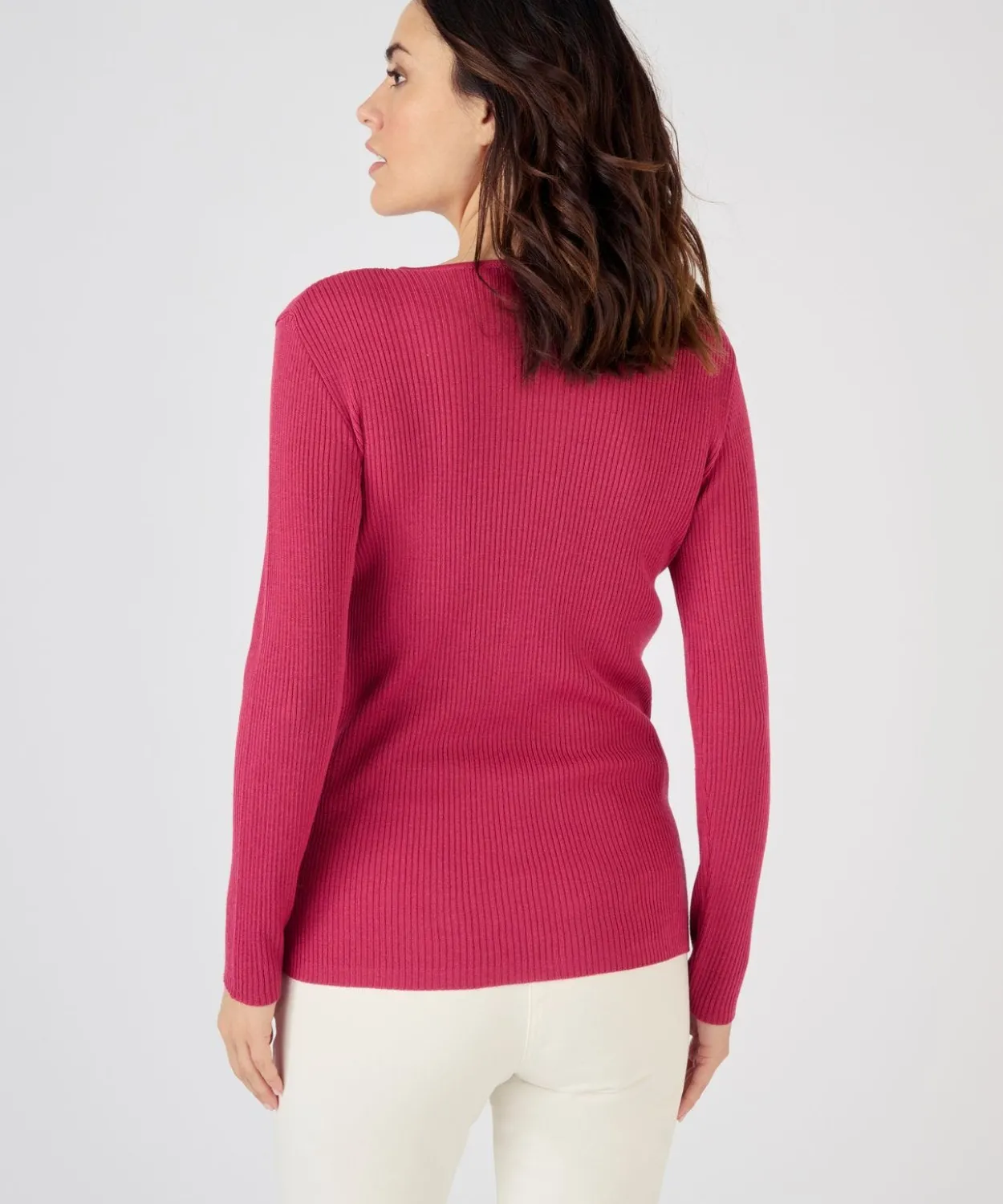 Pull col rond 50% laine mérinos, uni et rayé