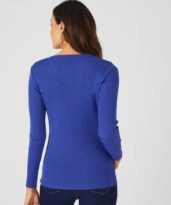 Pull col rond 50% laine mérinos, uni et rayé