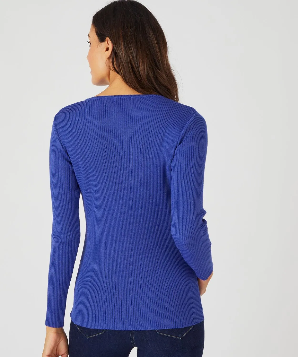 Pull col rond 50% laine mérinos, uni et rayé