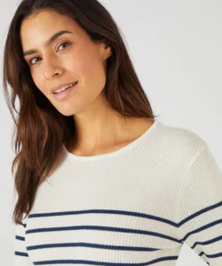 Pull col rond 50% laine mérinos, uni et rayé