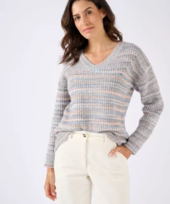 Pull fil mouliné à effet de rayures