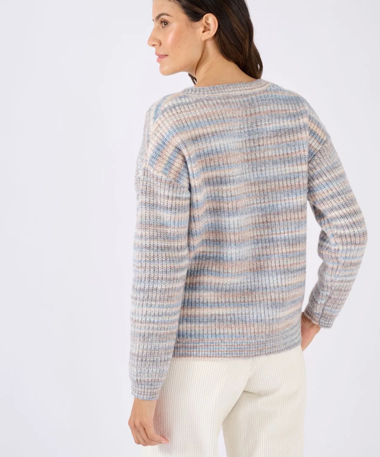 Pull fil mouliné à effet de rayures