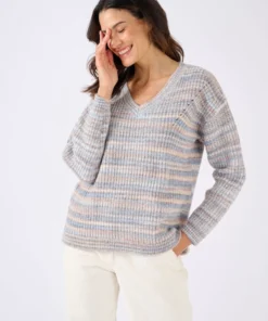 Pull fil mouliné à effet de rayures