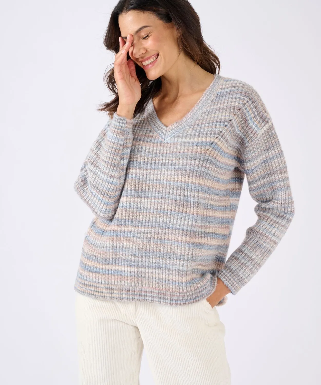 Pull fil mouliné à effet de rayures