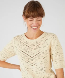 Pull maille ajourée manches aux coudes