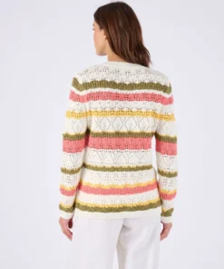 Pull maille ajourée rayé