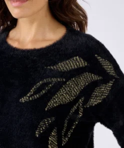 Pull maille poilue à motif végétal brillant