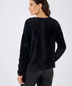 Pull maille poilue à motif végétal brillant