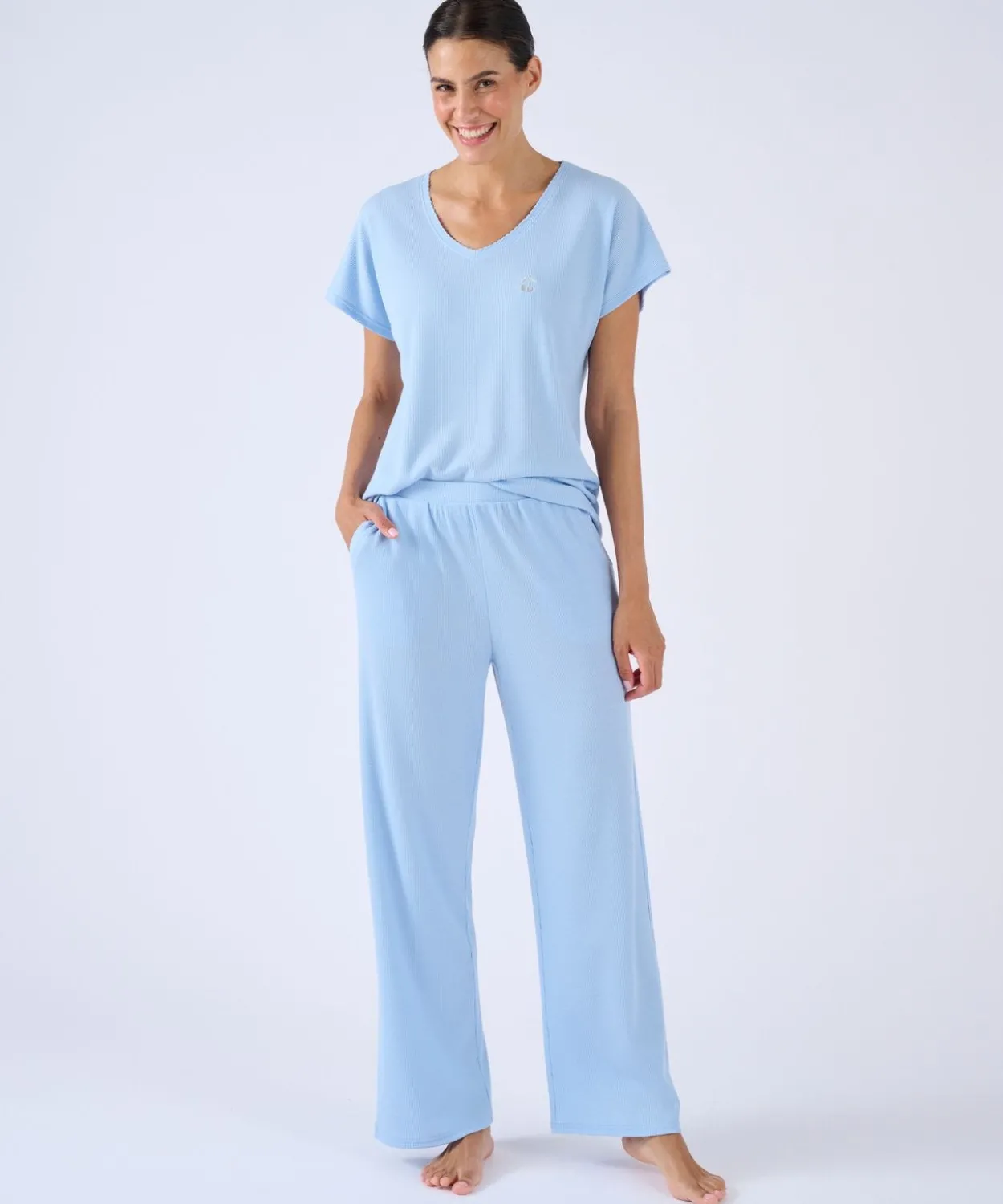 Pyjama 7/8ème en maille gaufrée
