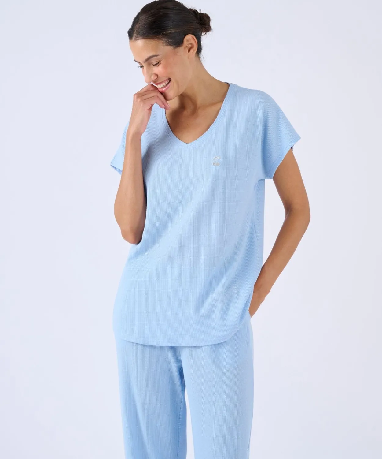 Pyjama 7/8ème en maille gaufrée