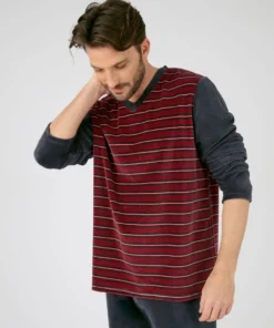 Pyjama velours rayé mélange coton