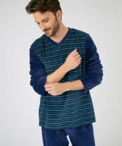 Pyjama velours rayé mélange coton