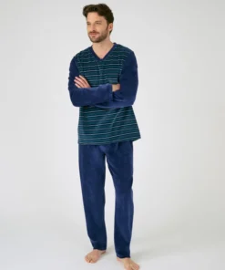 Pyjama velours rayé mélange coton