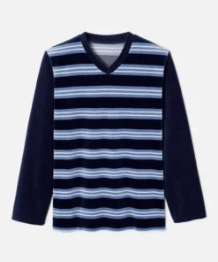 Pyjama velours rayé mélange coton