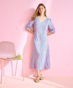 Robe tissu crêpe imprimé tulipes