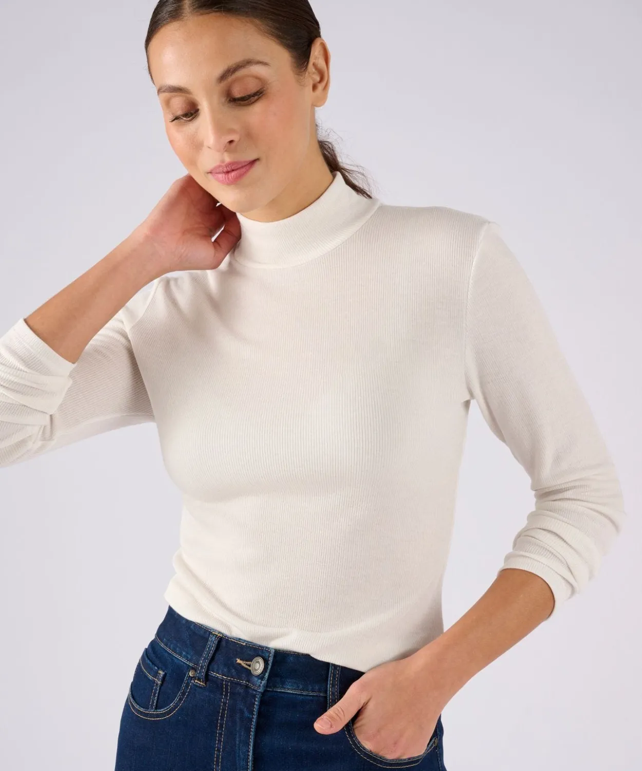 Sous-pull col montant Thermolactyl et soie en maille côtelée