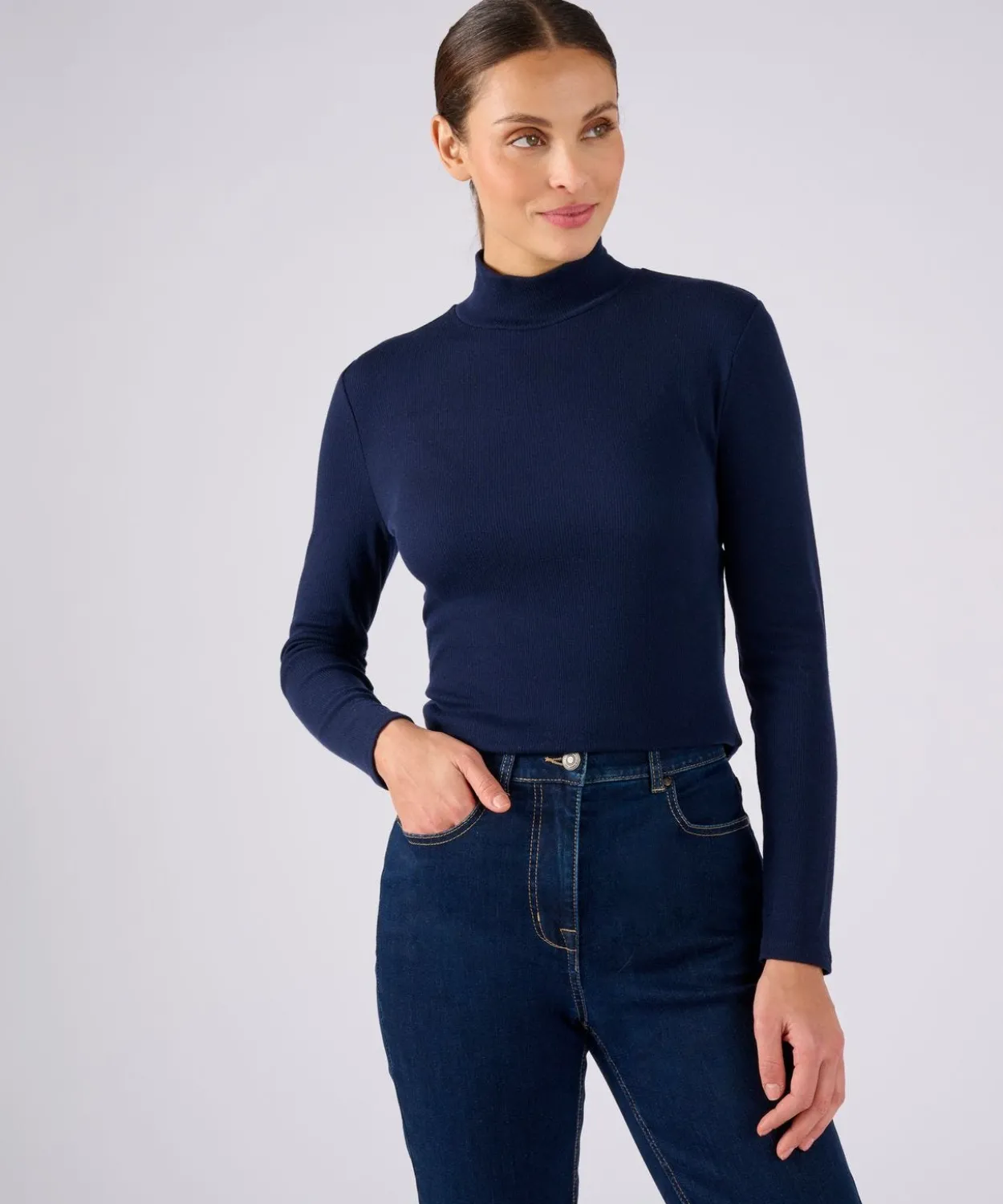 Sous-pull col montant Thermolactyl et soie en maille côtelée