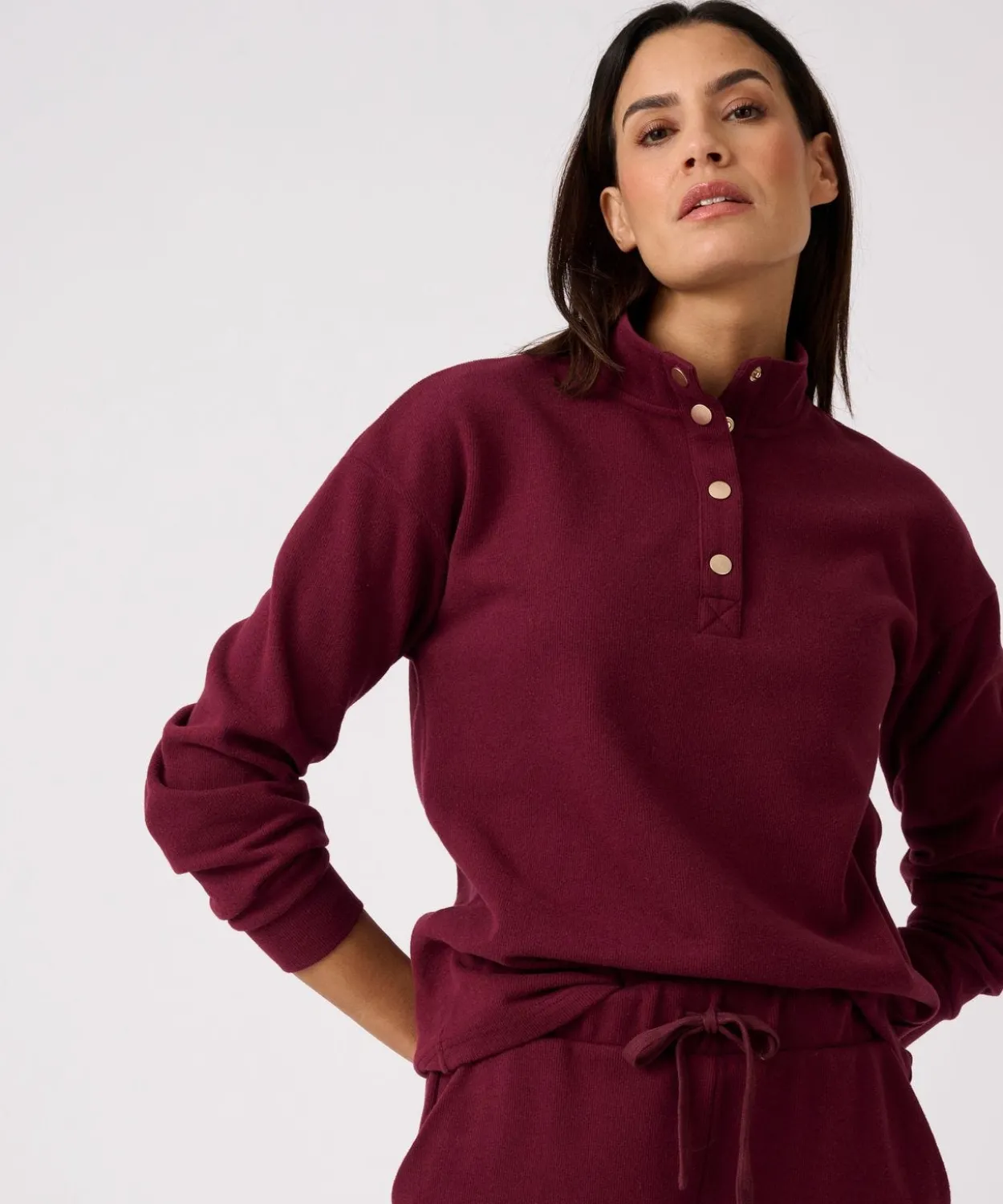 Sweat-shirt col montant pressionné côtes 1x1