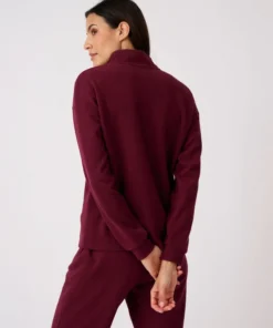 Sweat-shirt col montant pressionné côtes 1x1