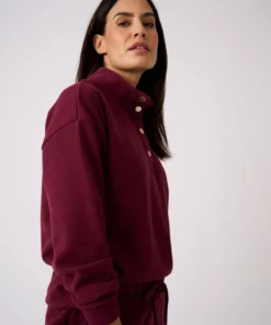 Sweat-shirt col montant pressionné côtes 1x1