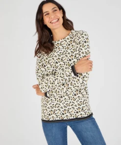 Sweat-shirt maille jacquard imprimé animalier