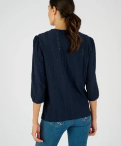 Top maille jacquard stretch ajourée et brodée