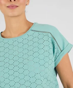 T-shirt bi-matière broderie anglaise