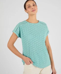 T-shirt bi-matière broderie anglaise