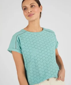 T-shirt bi-matière broderie anglaise
